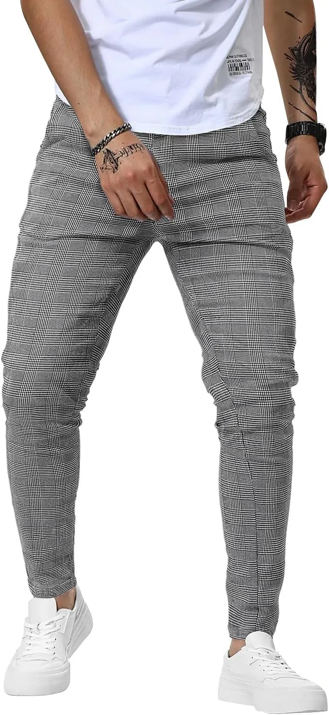 Woenzaia Men's Casual Slim Fit Pants Skinny Stretch Dress Slacks