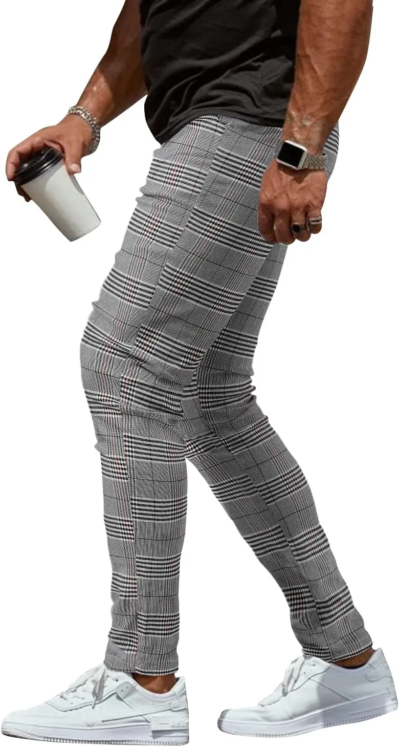Woenzaia Men's Casual Slim Fit Pants Skinny Stretch Dress Slacks