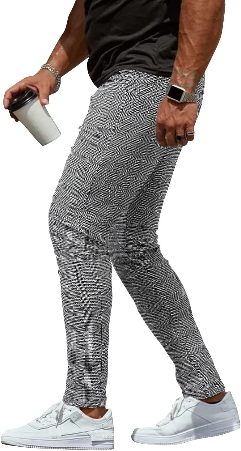 Woenzaia Men's Casual Slim Fit Pants Skinny Stretch Dress Slacks