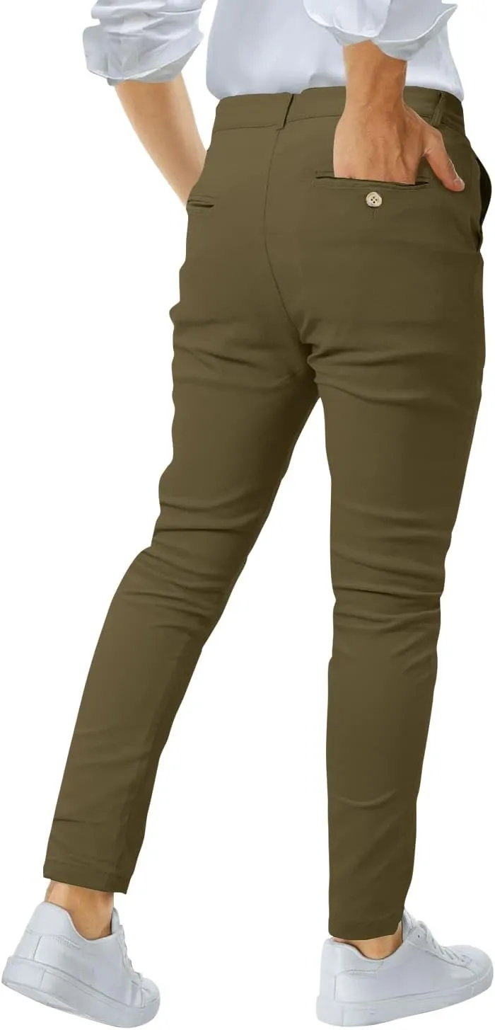 Woenzaia Men's Casual Slim Fit Pants Skinny Stretch Dress Slacks