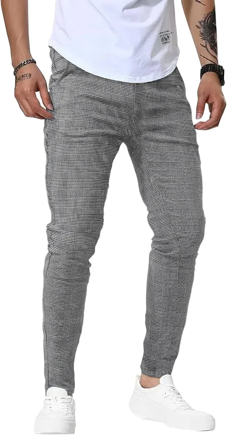 Woenzaia Men's Casual Slim Fit Pants Skinny Stretch Dress Slacks