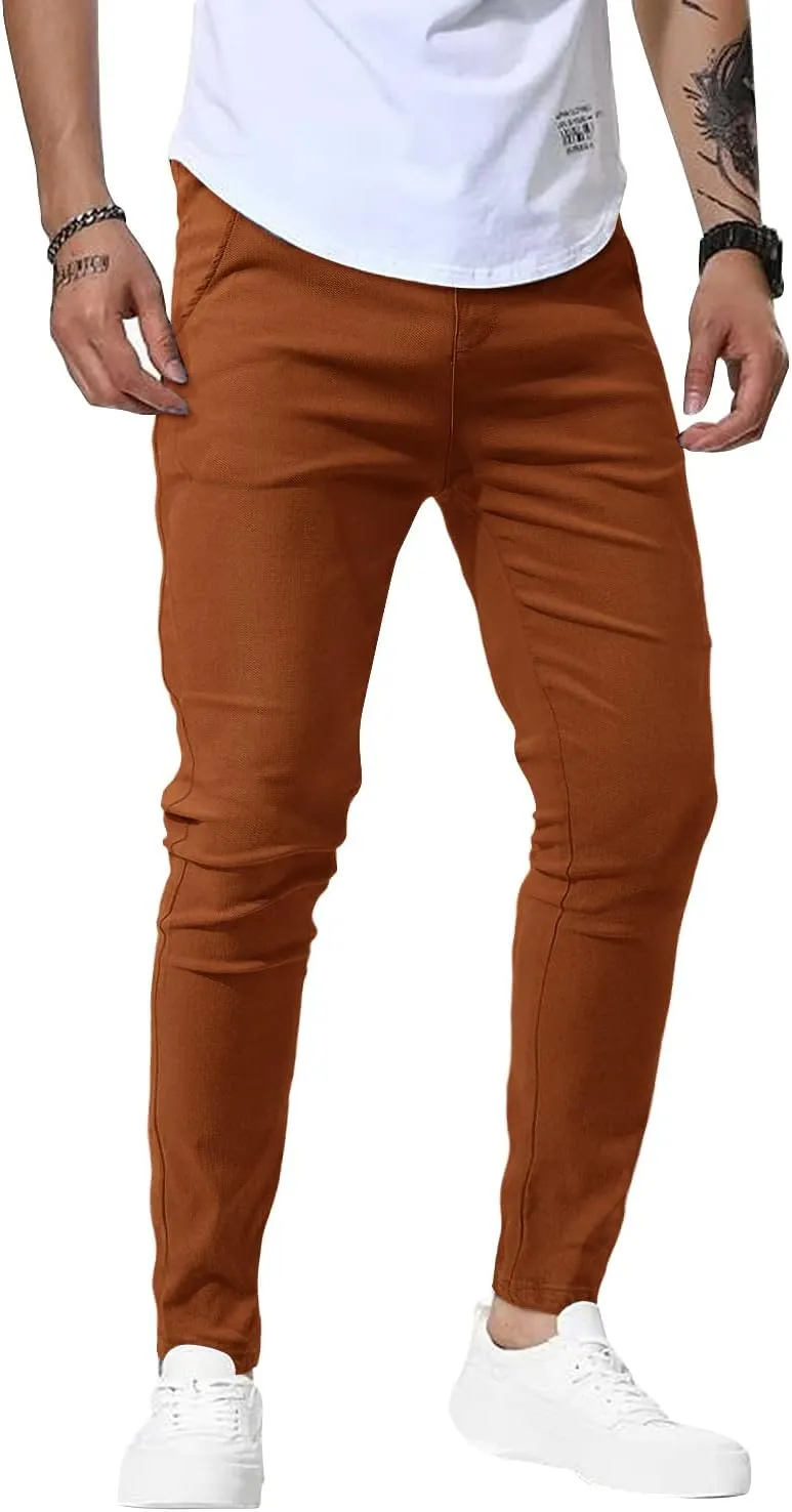 Woenzaia Men's Casual Slim Fit Pants Skinny Stretch Dress Slacks