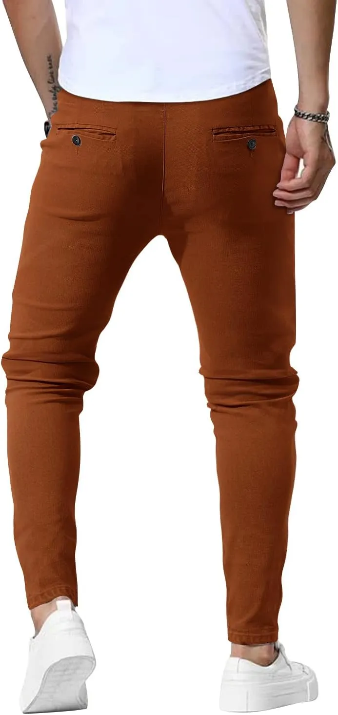 Woenzaia Men's Casual Slim Fit Pants Skinny Stretch Dress Slacks