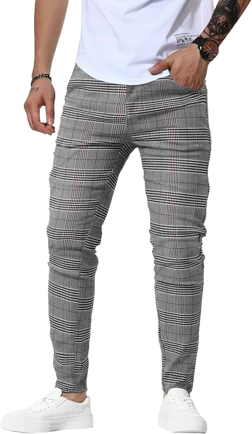 Woenzaia Men's Casual Slim Fit Pants Skinny Stretch Dress Slacks
