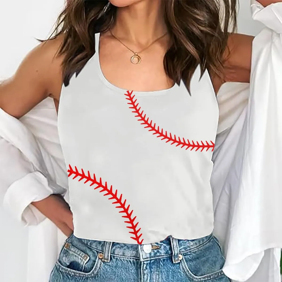 Women Baseball Tank Tops Baseball Mom Shirt Casual Game Day Sleeveless Tops Baseball Heart Graphic Tee Vest