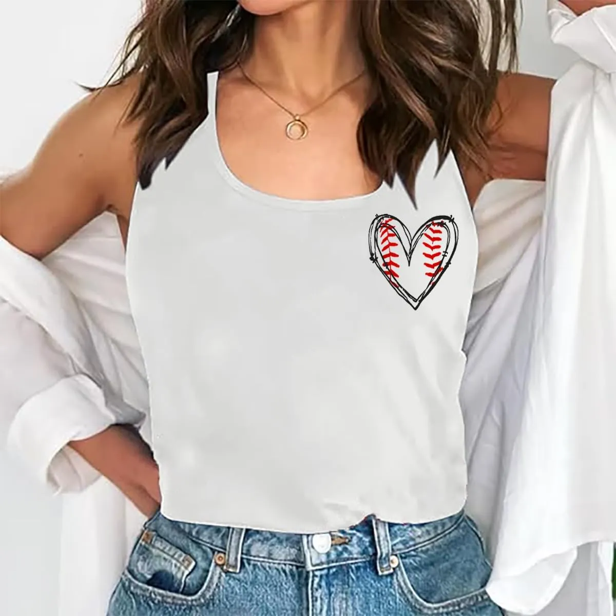Women Baseball Tank Tops Baseball Mom Shirt Casual Game Day Sleeveless Tops Baseball Heart Graphic Tee Vest