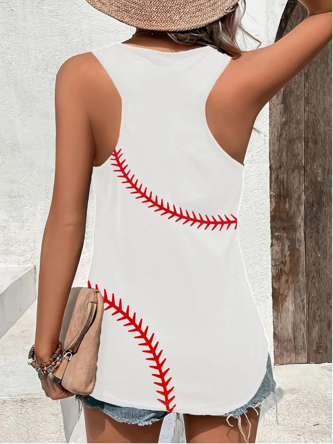 Women Baseball Tank Tops Baseball Mom Shirt Casual Game Day Sleeveless Tops Baseball Heart Graphic Tee Vest