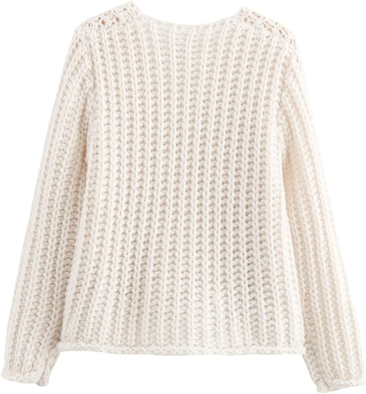 Women Button Down Sweaters Crochet Chunky Knit Long Sleeves Cropped Cardigan Open Front Outwear with Pockets