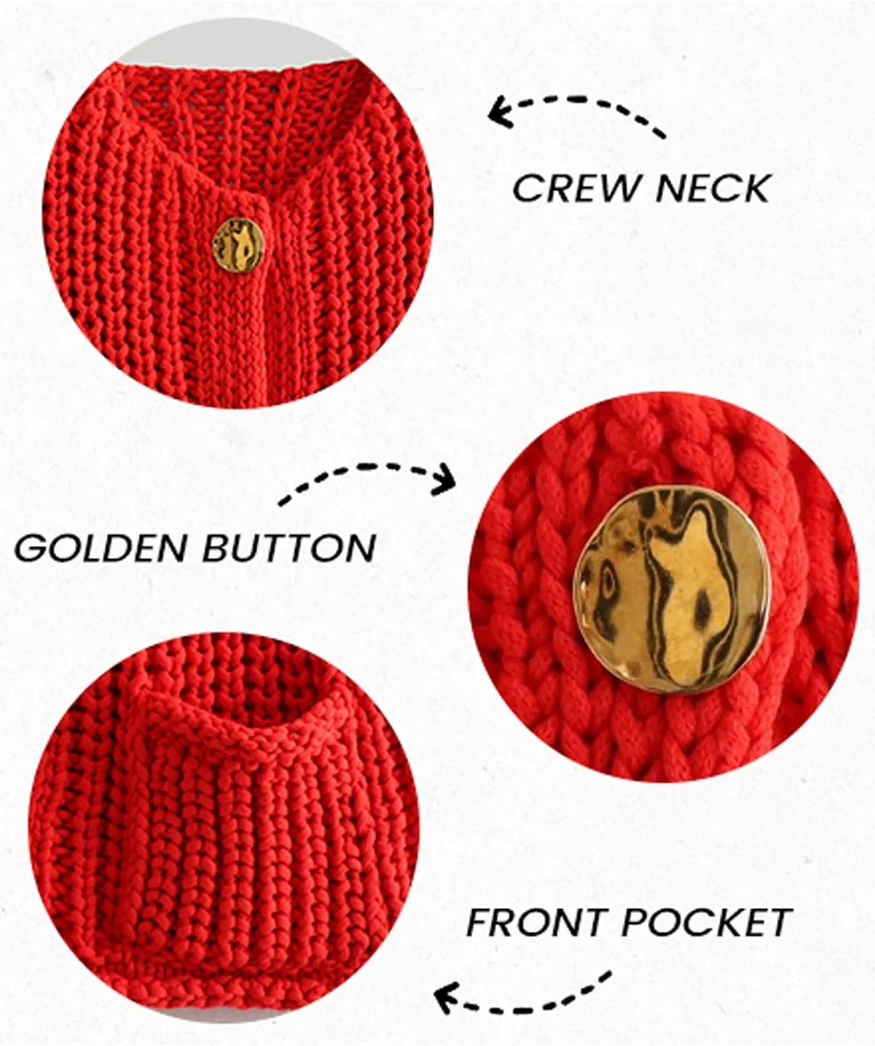 Women Button Down Sweaters Crochet Chunky Knit Long Sleeves Cropped Cardigan Open Front Outwear with Pockets