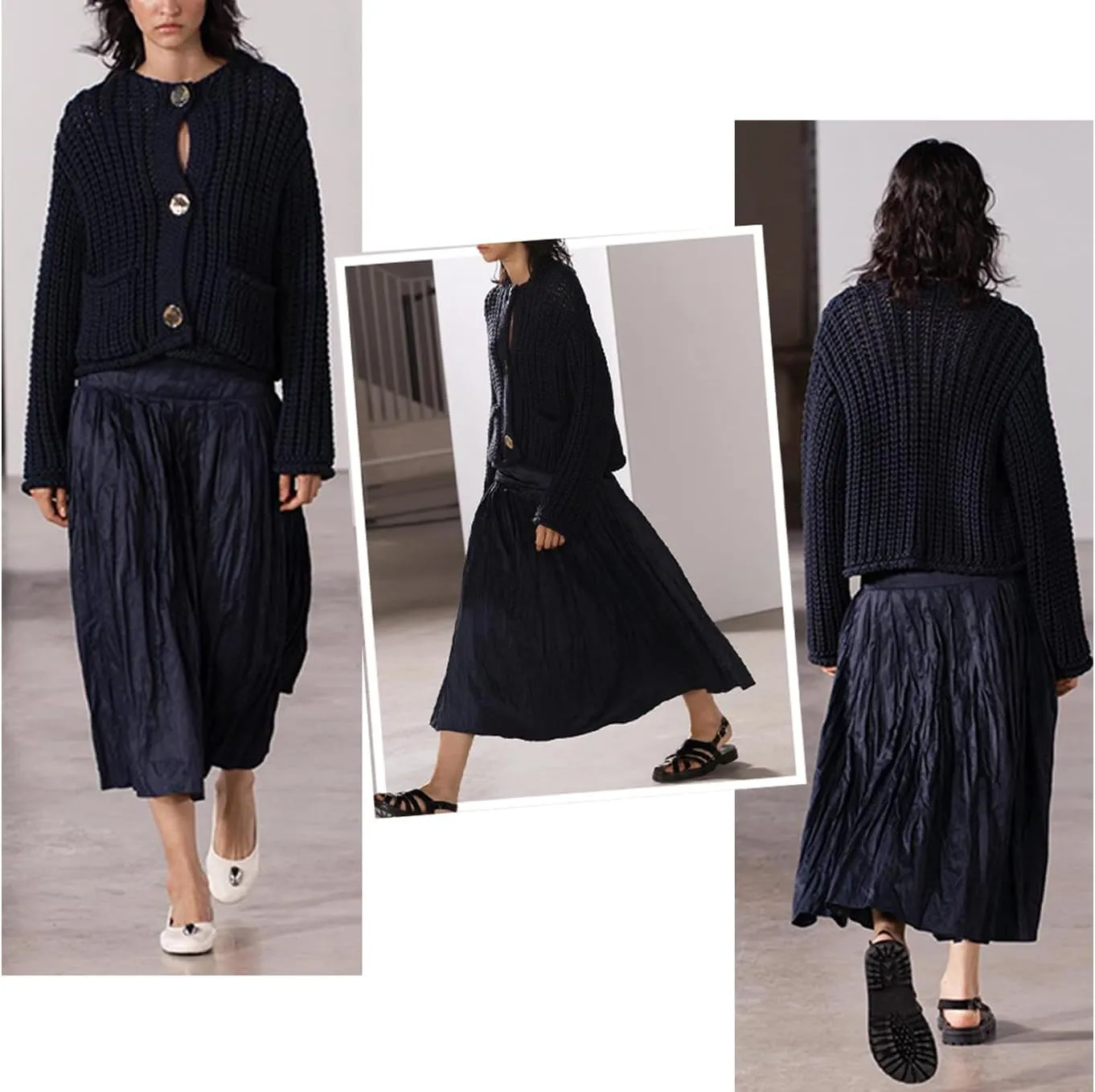 Women Button Down Sweaters Crochet Chunky Knit Long Sleeves Cropped Cardigan Open Front Outwear with Pockets