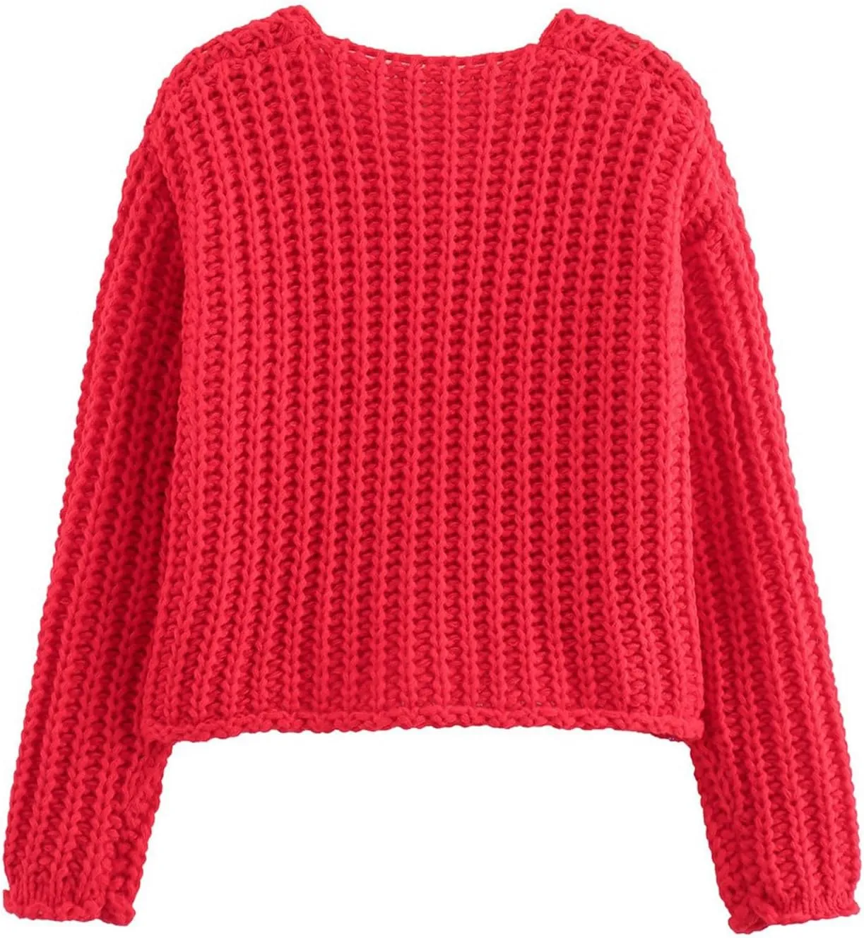Women Button Down Sweaters Crochet Chunky Knit Long Sleeves Cropped Cardigan Open Front Outwear with Pockets