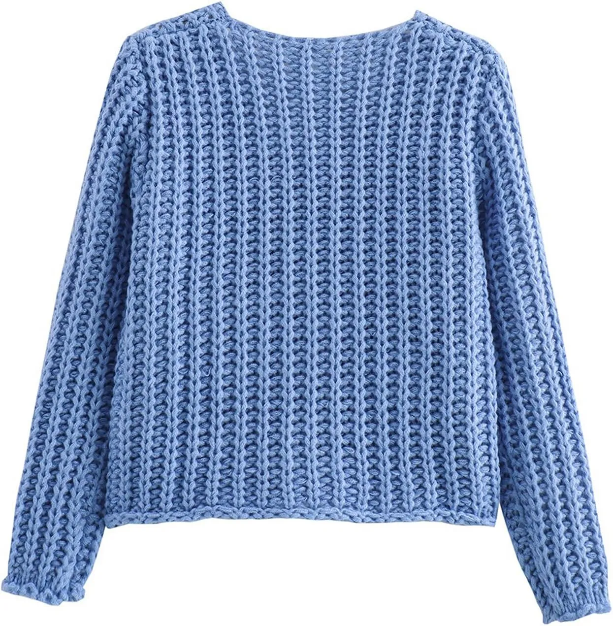 Women Button Down Sweaters Crochet Chunky Knit Long Sleeves Cropped Cardigan Open Front Outwear with Pockets