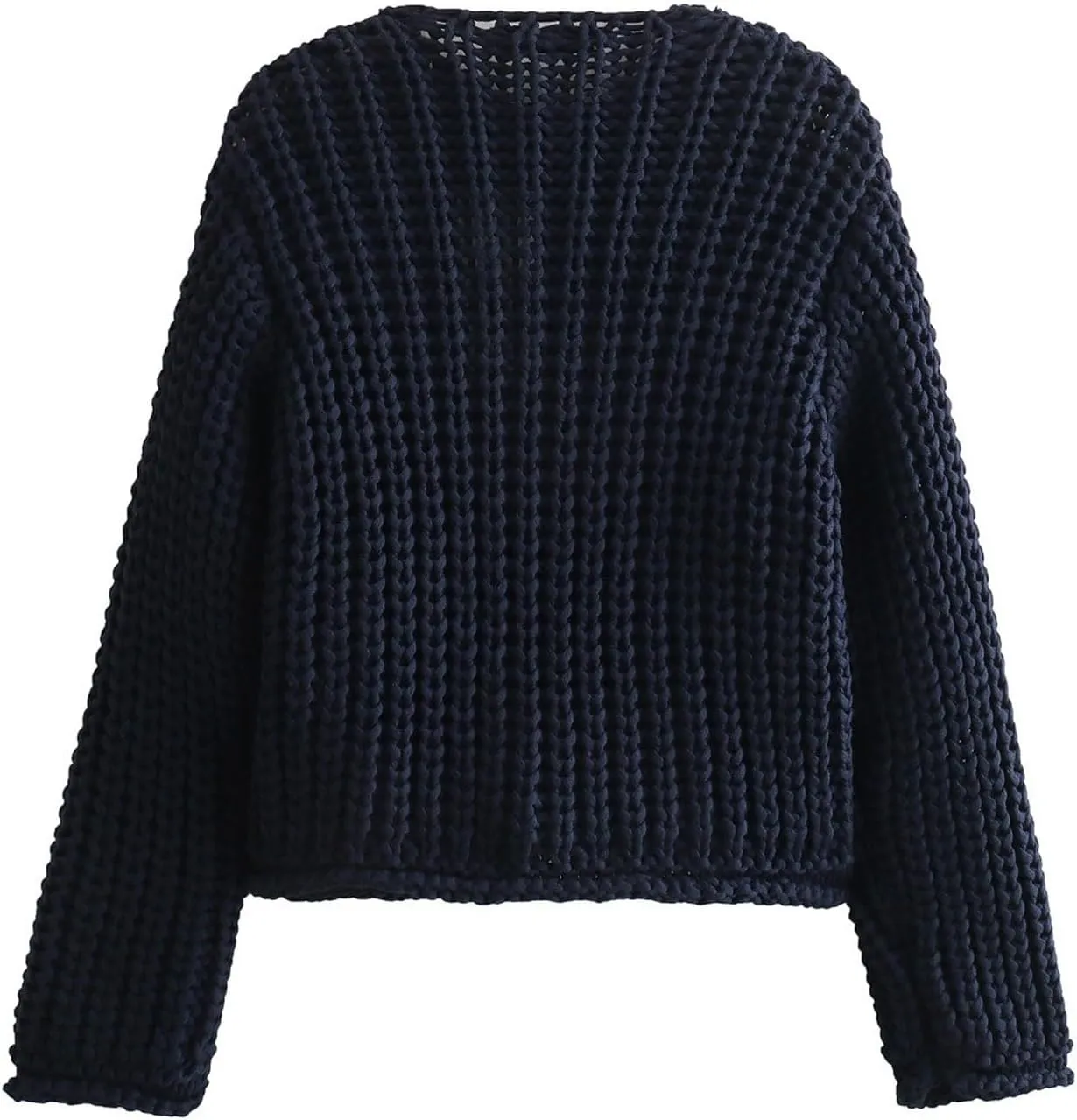 Women Button Down Sweaters Crochet Chunky Knit Long Sleeves Cropped Cardigan Open Front Outwear with Pockets