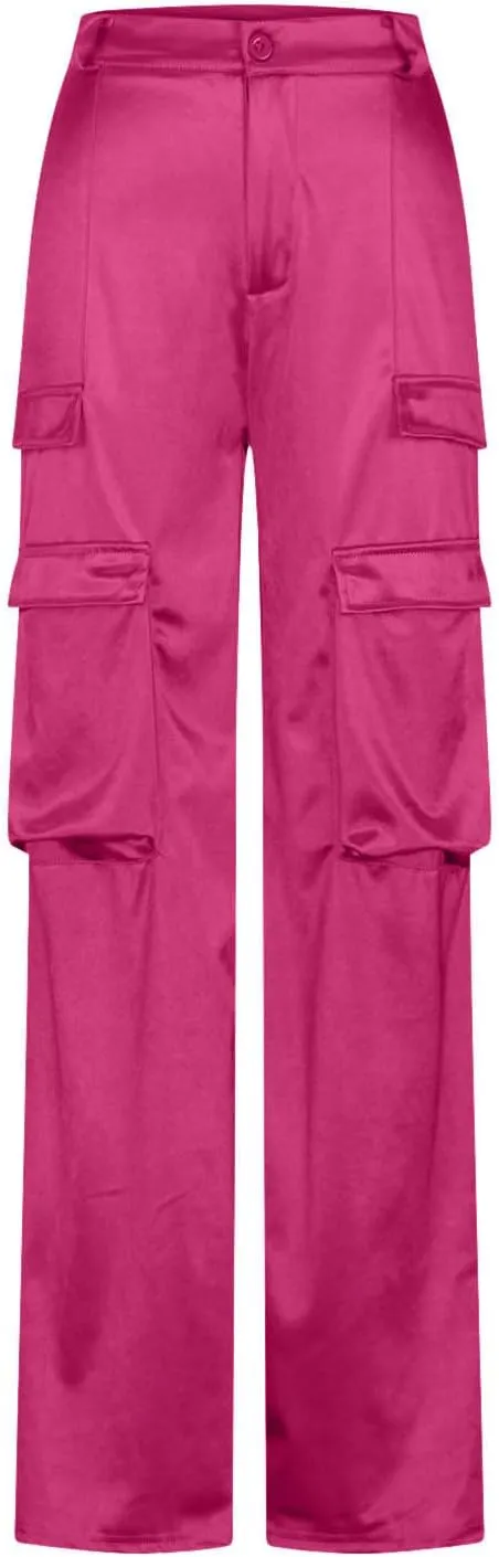 Women Cargo Pants High Waisted Joggers Soft Casual Baggy Sweatpants Wide Leg Straight Slacks Solid Trendy Trousers