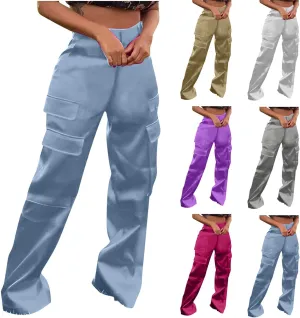 Women Cargo Pants High Waisted Joggers Soft Casual Baggy Sweatpants Wide Leg Straight Slacks Solid Trendy Trousers