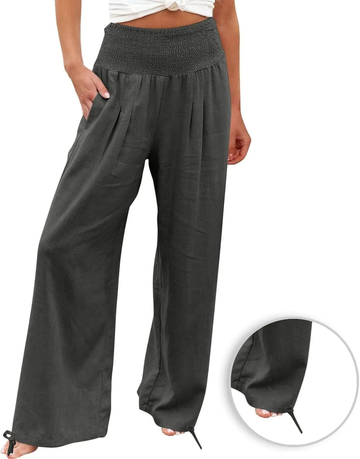 Women Cotton Linen Palazzo Pants Summer Boho Wide Leg High Waist Casual Lounge Pant 2025 Beach Travel Vacation Outfits