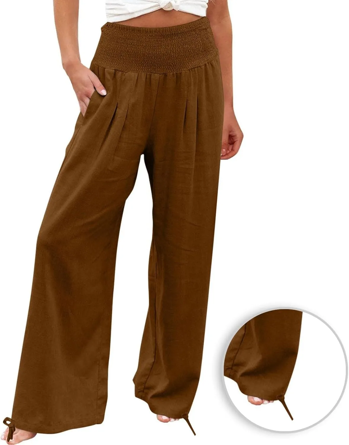 Women Cotton Linen Palazzo Pants Summer Boho Wide Leg High Waist Casual Lounge Pant 2025 Beach Travel Vacation Outfits