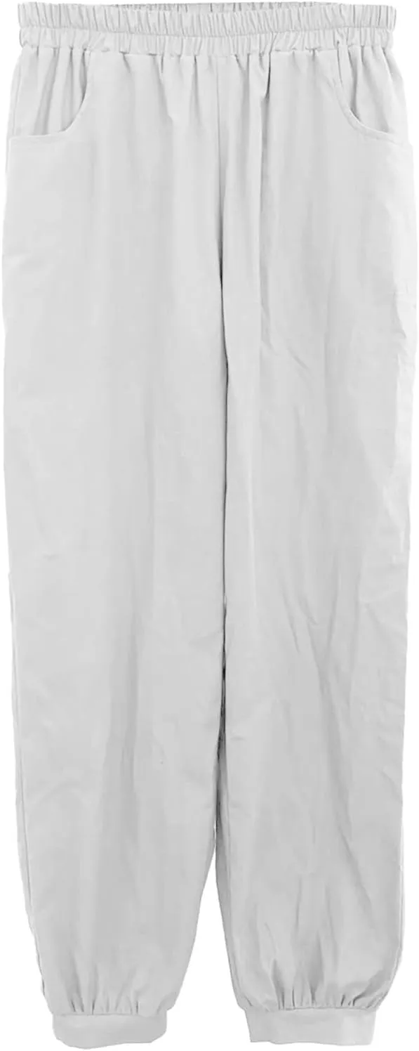 Women Cotton Linen Pants Elastic Waist Straight Wide Leg Pants Summer Casual Vacation Long Trousers with Pockets 2025