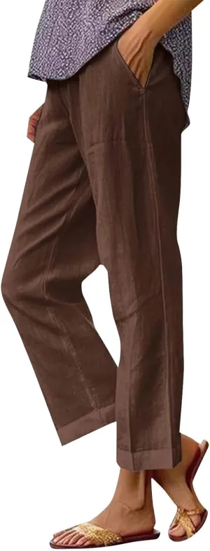 Women Cotton Linen Pants Women Summer Women's Linen Capris Wide Leg Cotton Lounge Pants Woman
