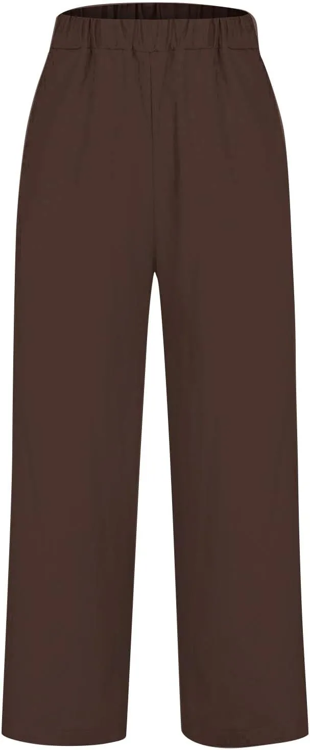 Women Cotton Linen Pants Women Summer Women's Linen Capris Wide Leg Cotton Lounge Pants Woman