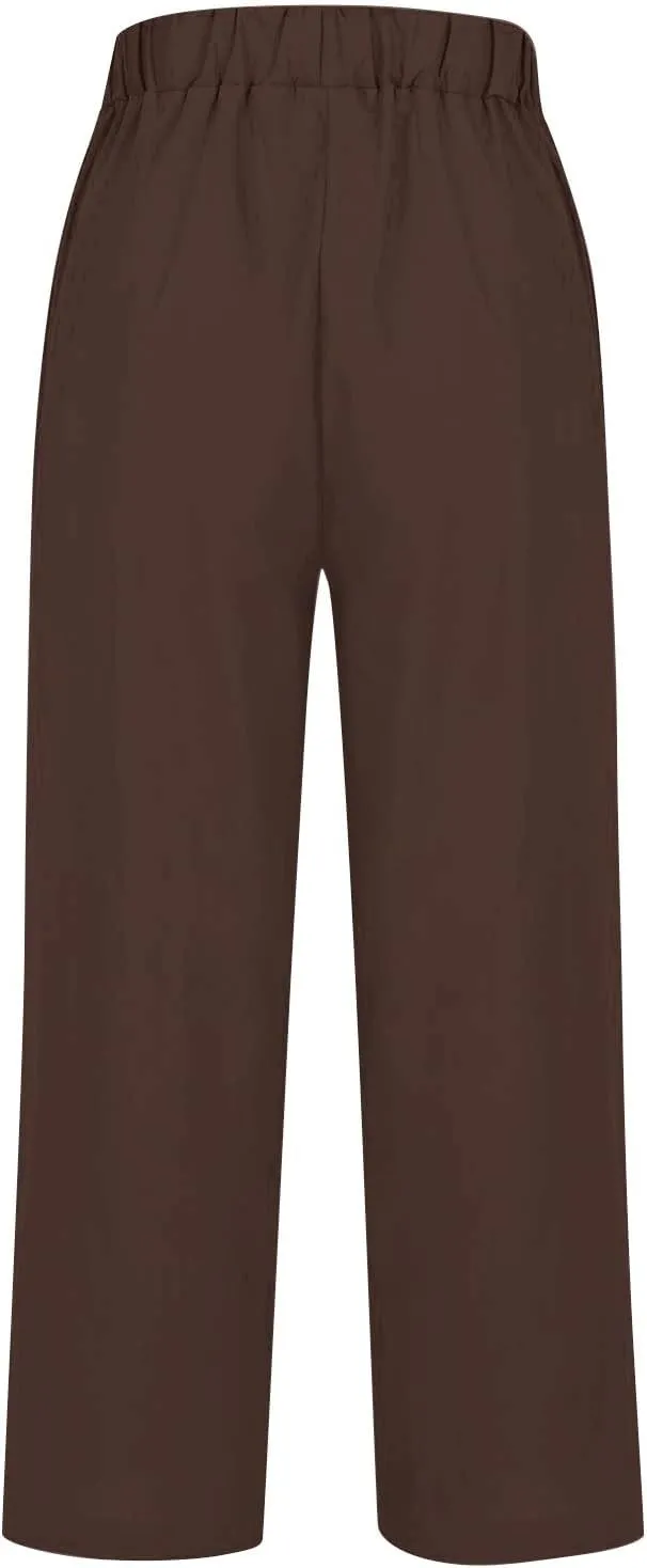 Women Cotton Linen Pants Women Summer Women's Linen Capris Wide Leg Cotton Lounge Pants Woman