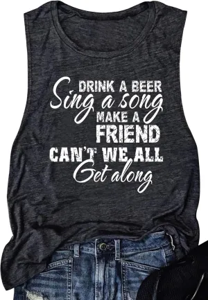 Women Country Music Sleeveless Tank Tops Funny Letter Vacation Tanks Summer Casual Beach Holiday Shirt