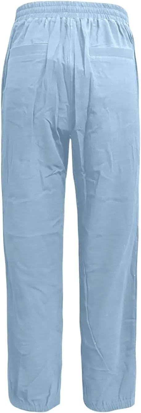 Women Linen Pants Joggers, Casual Lightweight Lounge Pants 2025 Cotton Linen Travel Beach Summer Trouser with Pockets