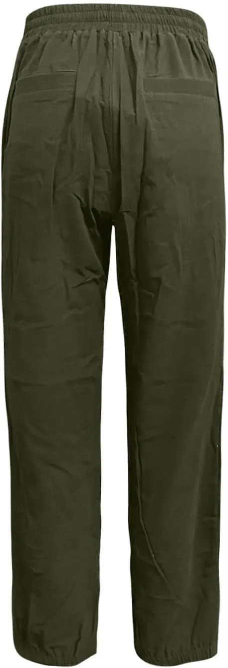 Women Linen Pants Joggers, Casual Lightweight Lounge Pants 2025 Cotton Linen Travel Beach Summer Trouser with Pockets