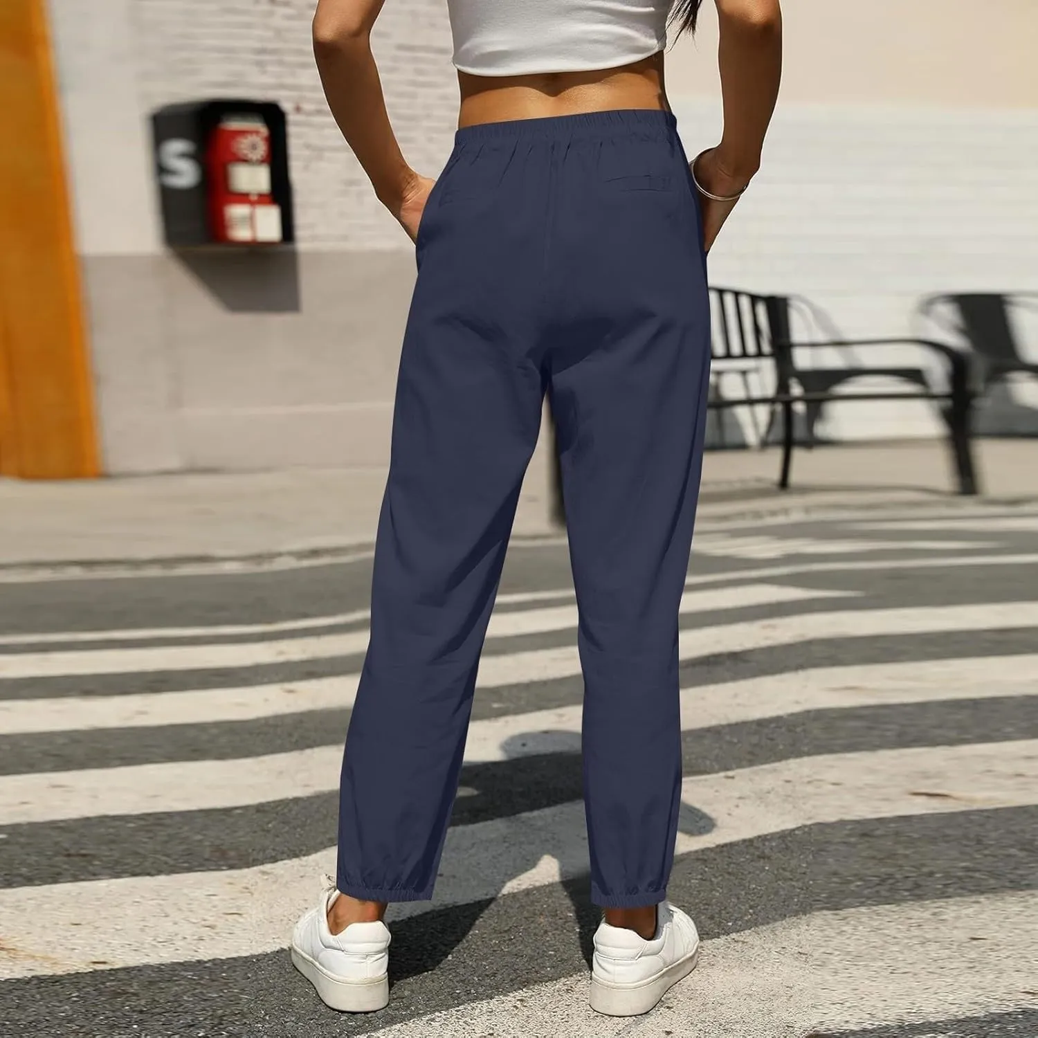 Women Linen Pants Joggers, Casual Lightweight Lounge Pants 2025 Cotton Linen Travel Beach Summer Trouser with Pockets