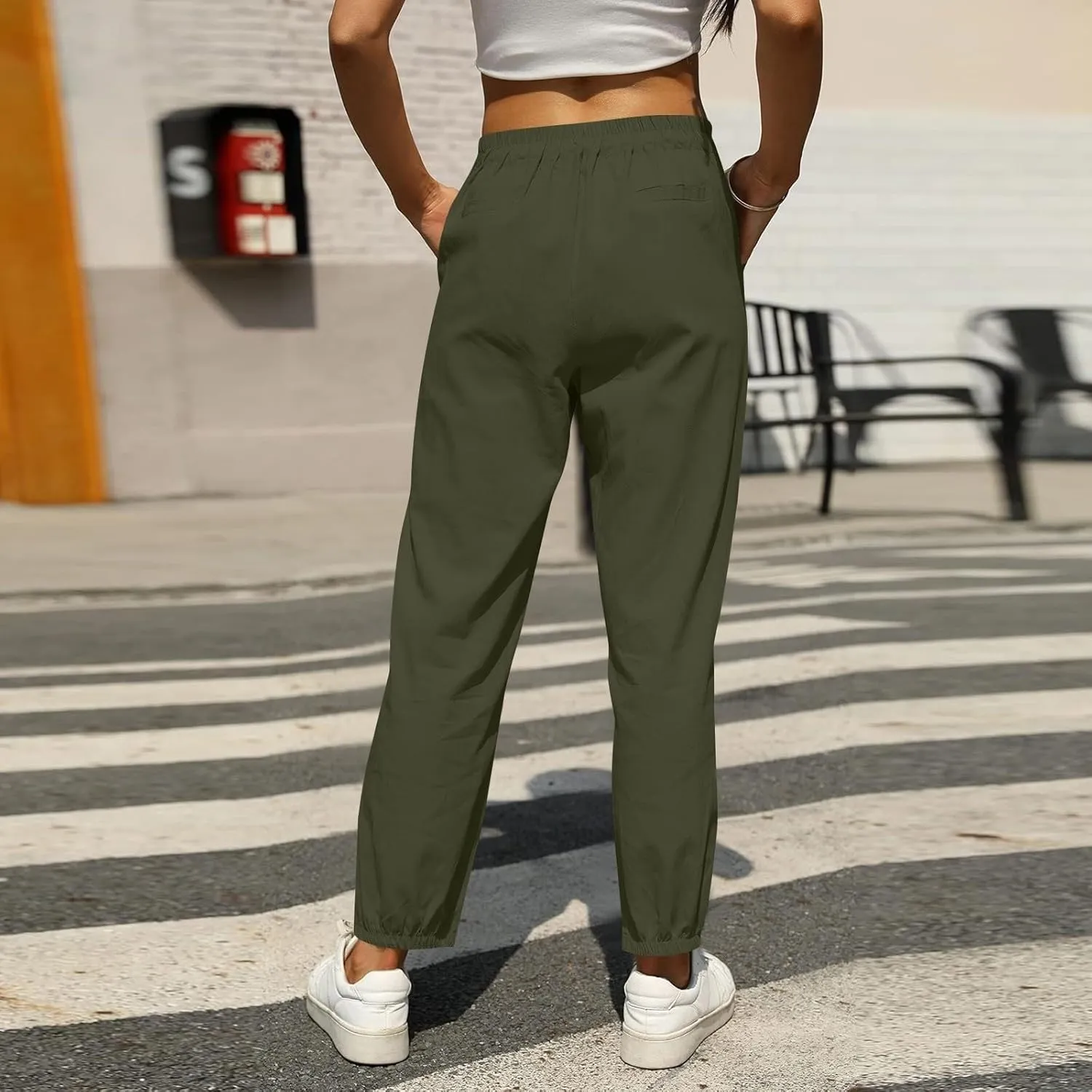 Women Linen Pants Joggers, Casual Lightweight Lounge Pants 2025 Cotton Linen Travel Beach Summer Trouser with Pockets