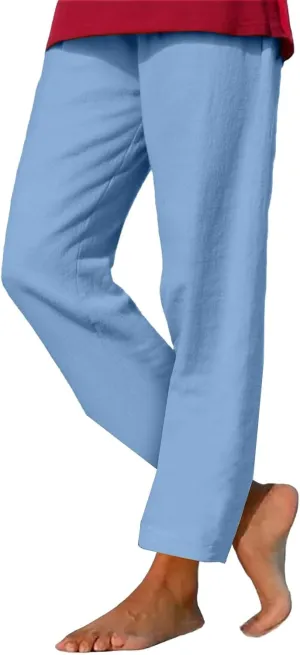 Women Linen Pants Lightweight Capri Pants with Pockets Summer Casual Beach Elastic Waist Wide Leg Loose Fit Trousers