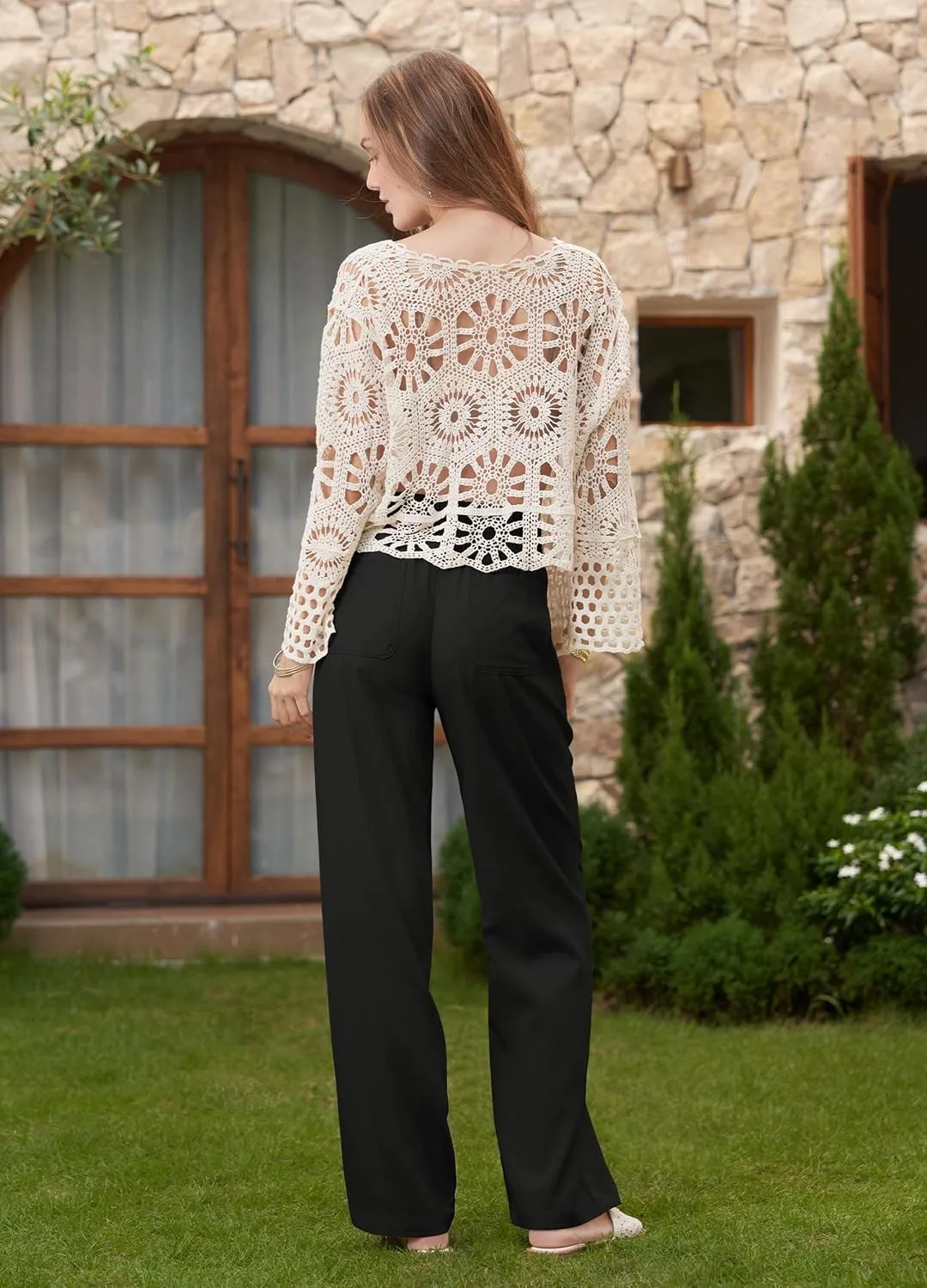 Women Linen Pants Wide Leg Palazzo Pants Cotton Linen Drawstring Summer Pants with Pockets 29"/31"/ 33"