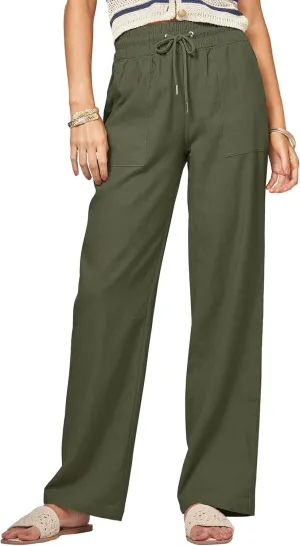 Women Linen Pants Wide Leg Palazzo Pants Cotton Linen Drawstring Summer Pants with Pockets 29"/31"/ 33"