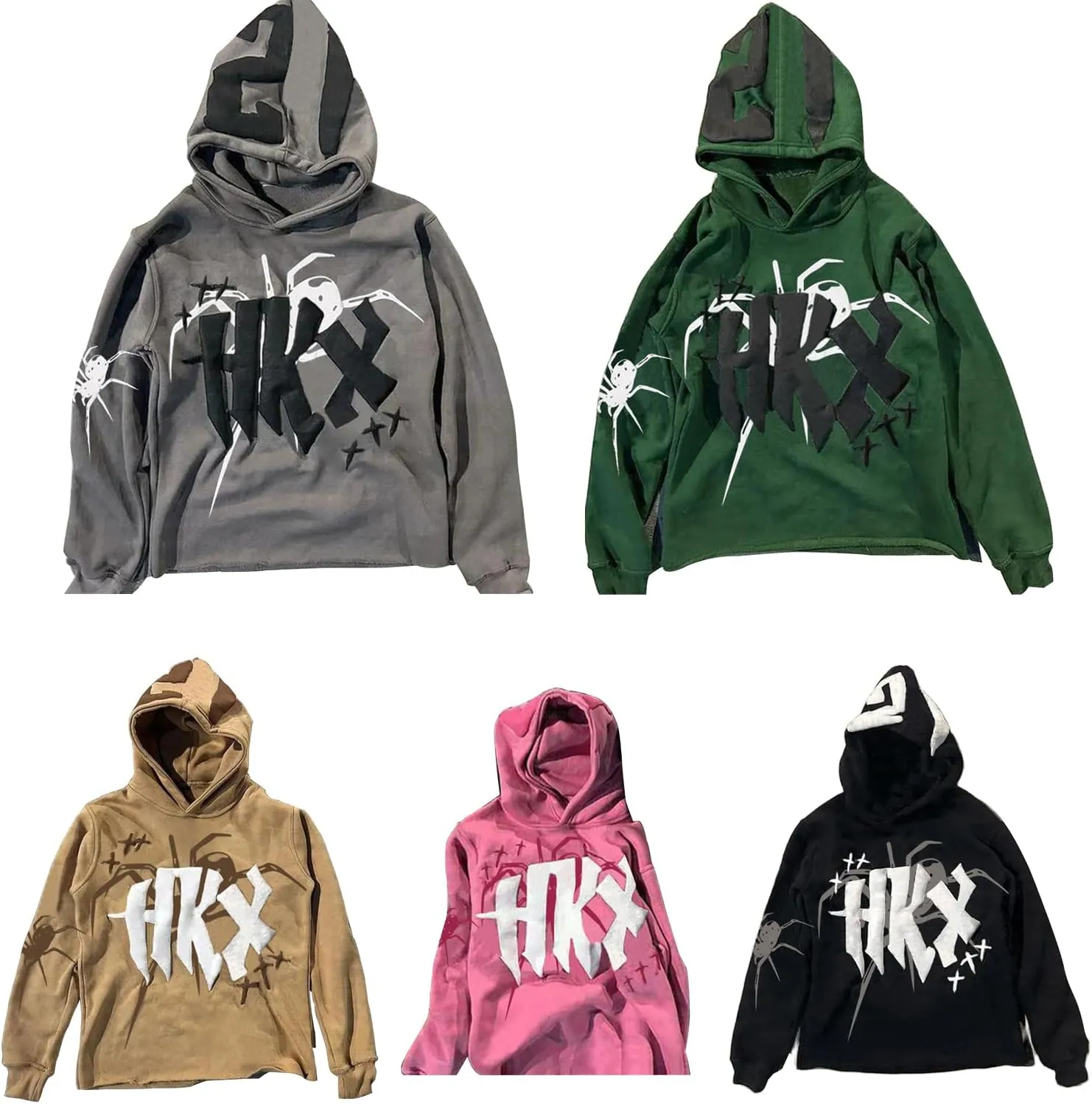 Women Men Y2k Star Spider Hoodie Long Sleeve Aesthetic Graphic Grunge Hoodies Teen Girl Vintage Hooded Sweatshirt