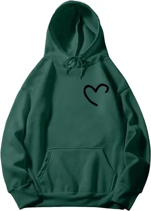 Women Oversized Solid Color Hooded Sweatshirt Casual Love Printed Hoodies With Pockets Long Tunic Trendy Pullover