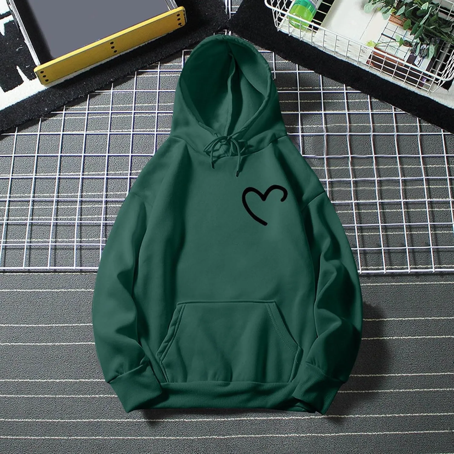 Women Oversized Solid Color Hooded Sweatshirt Casual Love Printed Hoodies With Pockets Long Tunic Trendy Pullover