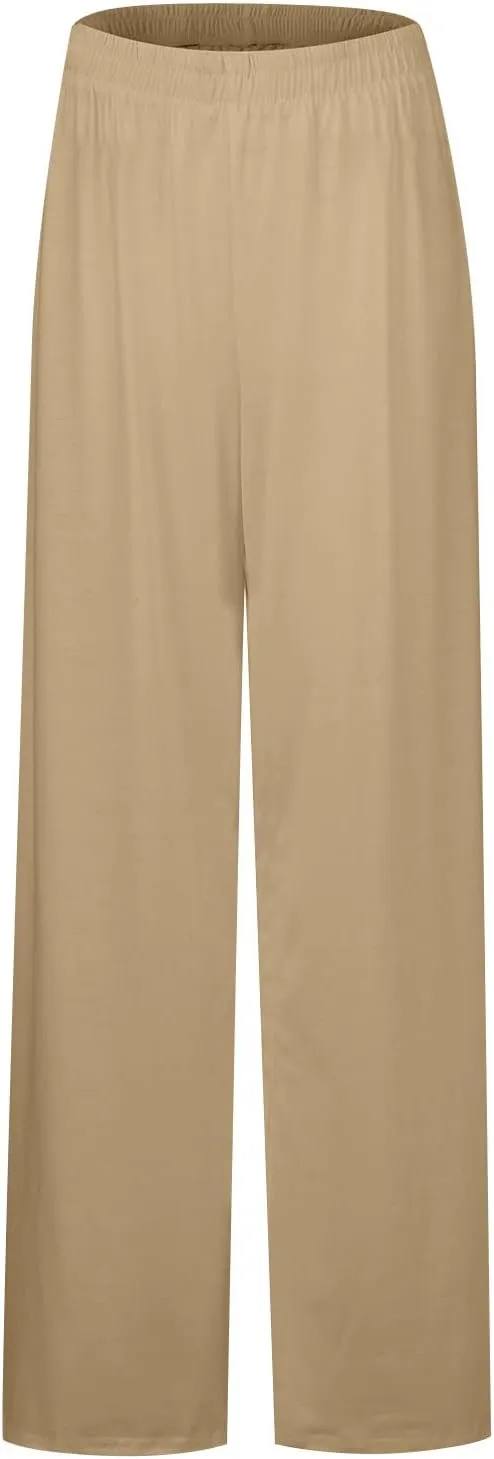 Women Palazzo Pants Summer Boho Wide Leg High Waist Casual Lounge Yoga Pants with Pockets Trousers