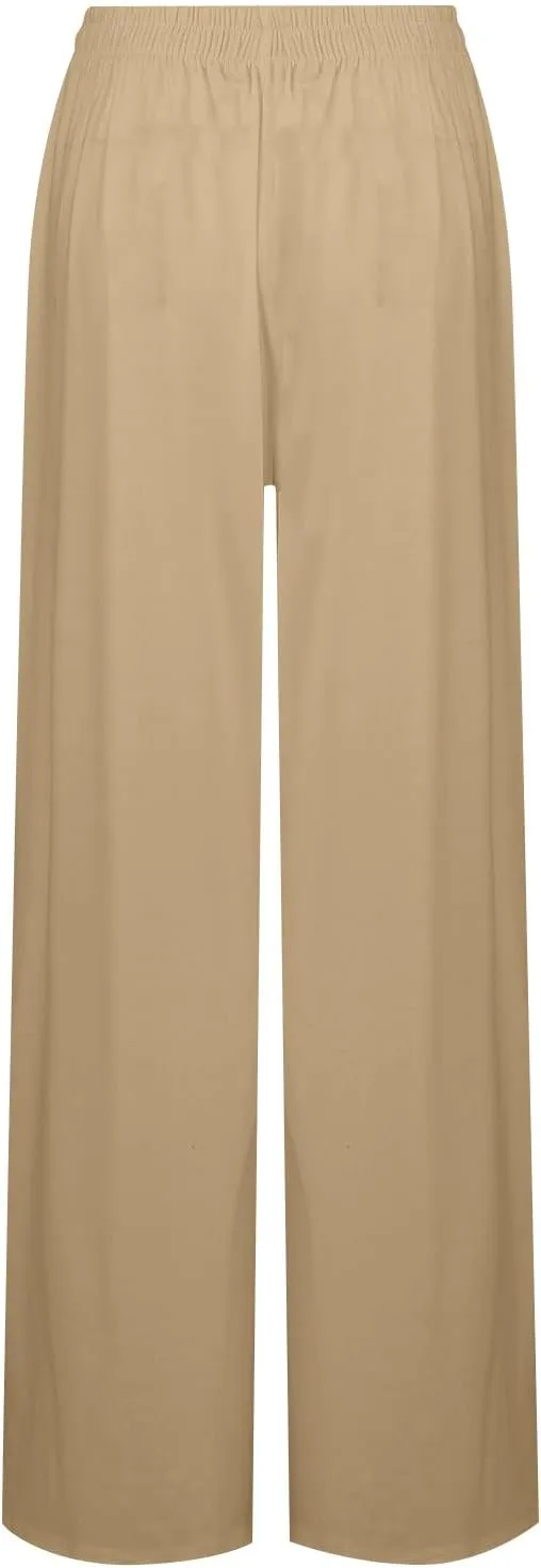 Women Palazzo Pants Summer Boho Wide Leg High Waist Casual Lounge Yoga Pants with Pockets Trousers