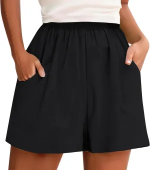 Women Solid Color Summer Pocket Casual Wide Leg Pants Home Beach Hot Pants Summer Loose Sports Shorts Imperious