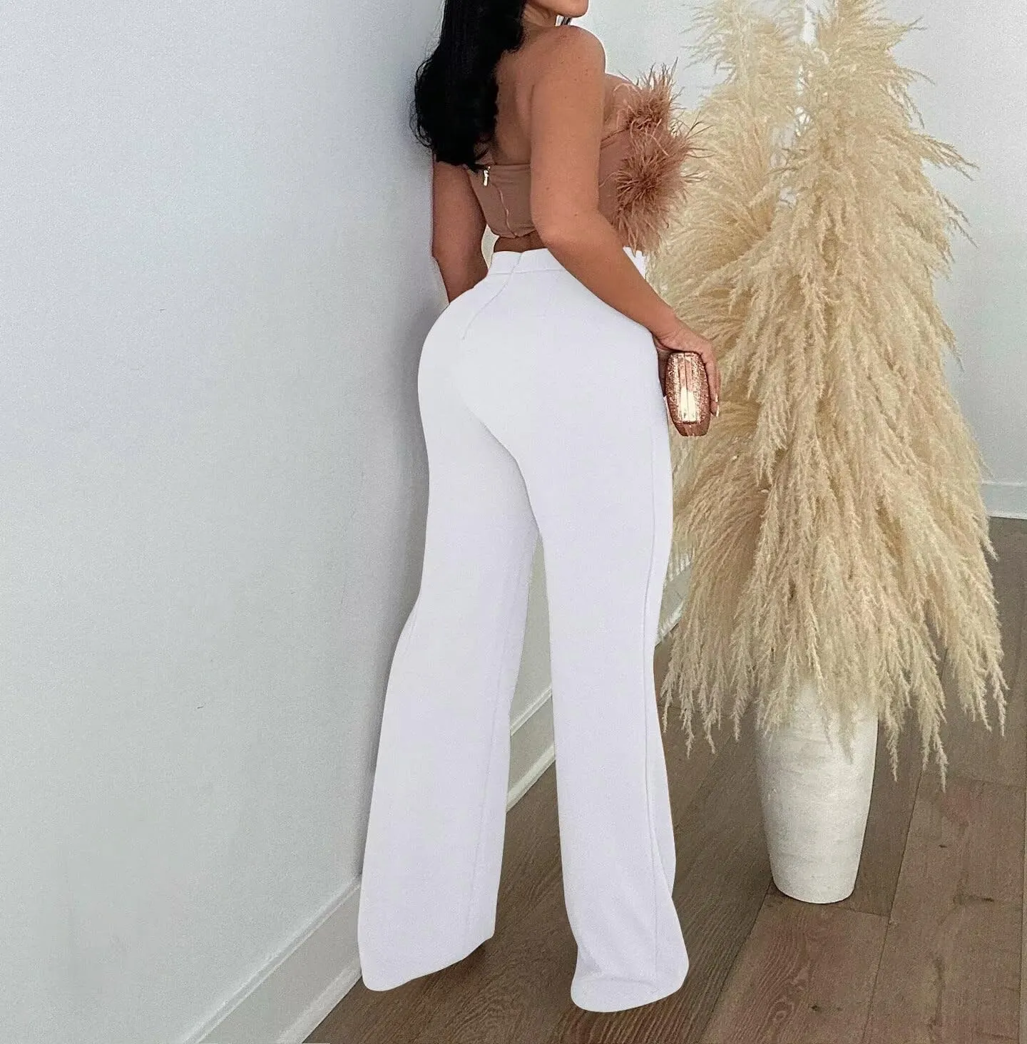 Women Stretchy Straight Leg Dress Pants Comfy Solid Classic High Waisted Wide Leg Long Bootcut Pant Slacks Work Office