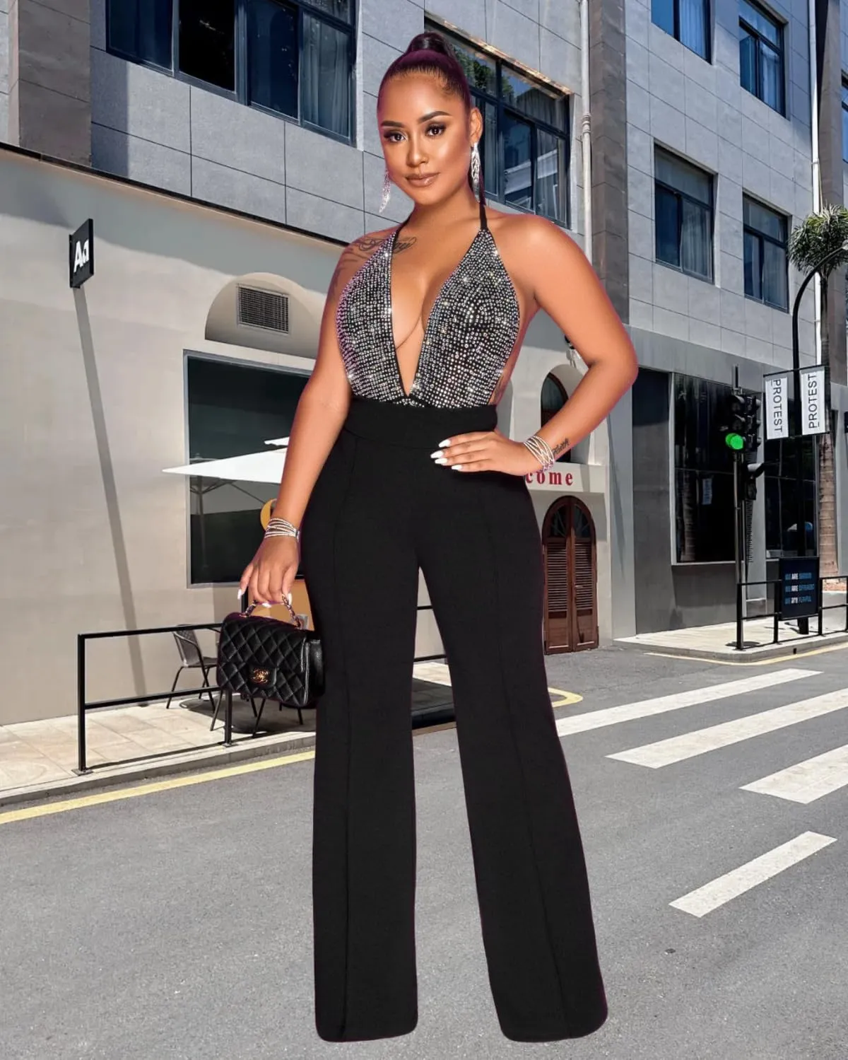 Women Stretchy Straight Leg Dress Pants Comfy Solid Classic High Waisted Wide Leg Long Bootcut Pant Slacks Work Office