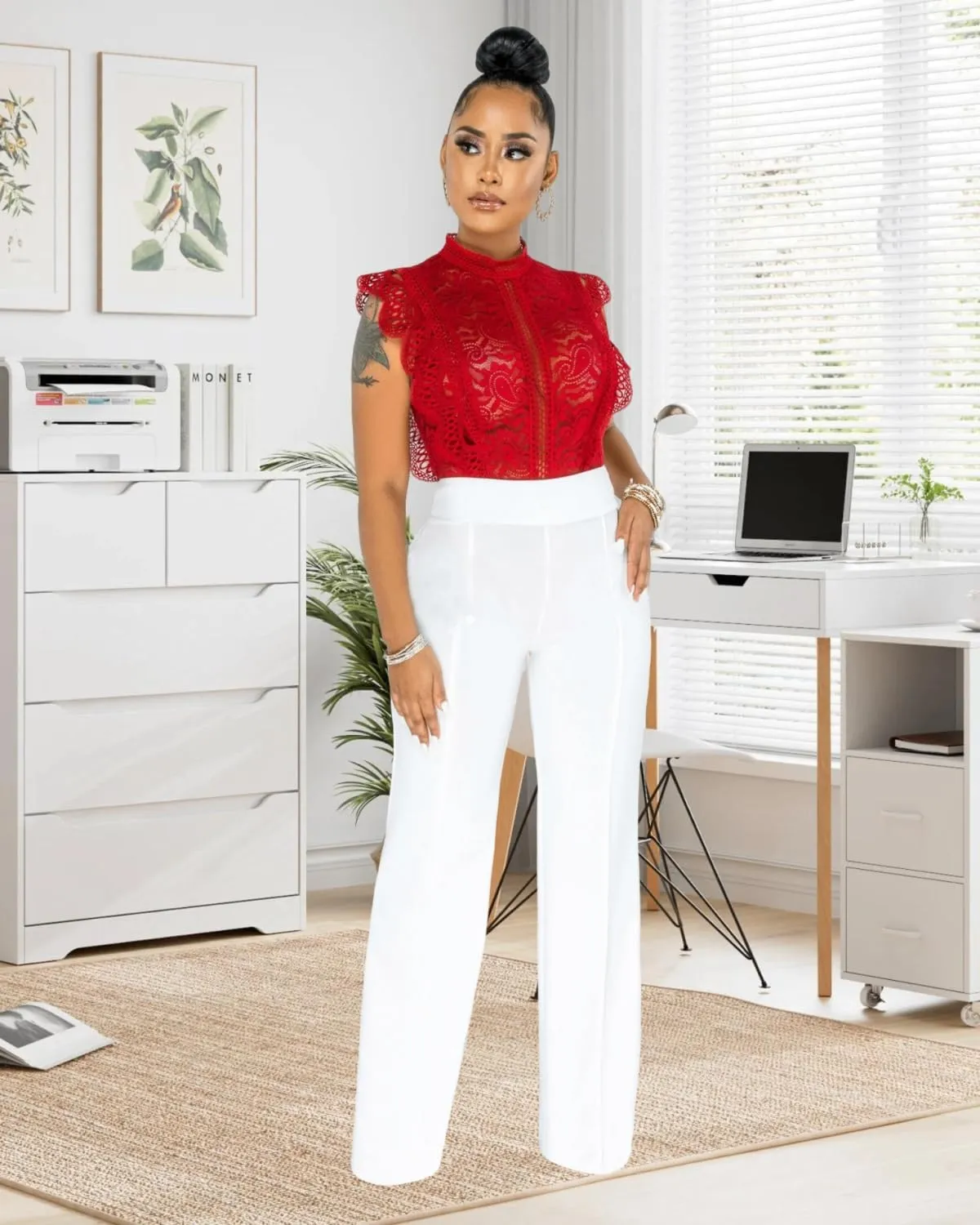 Women Stretchy Straight Leg Dress Pants Comfy Solid Classic High Waisted Wide Leg Long Bootcut Pant Slacks Work Office