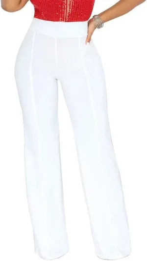 Women Stretchy Straight Leg Dress Pants Comfy Solid Classic High Waisted Wide Leg Long Bootcut Pant Slacks Work Office