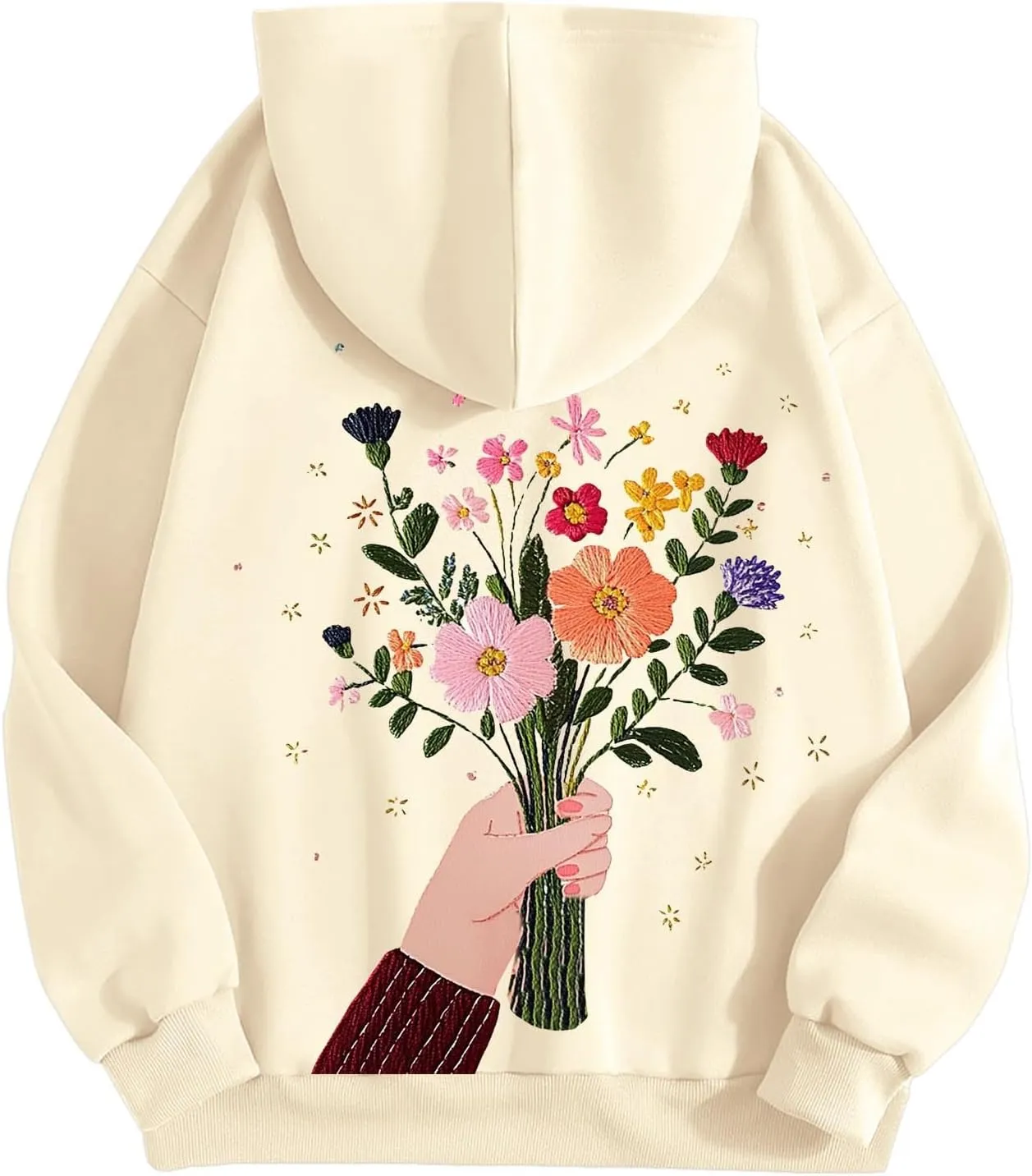 Women Sweatshirts Graphic Hoodies Oversized Pullover Flower Casual Long Sleeve Hooded Drawstring Sweatshirt