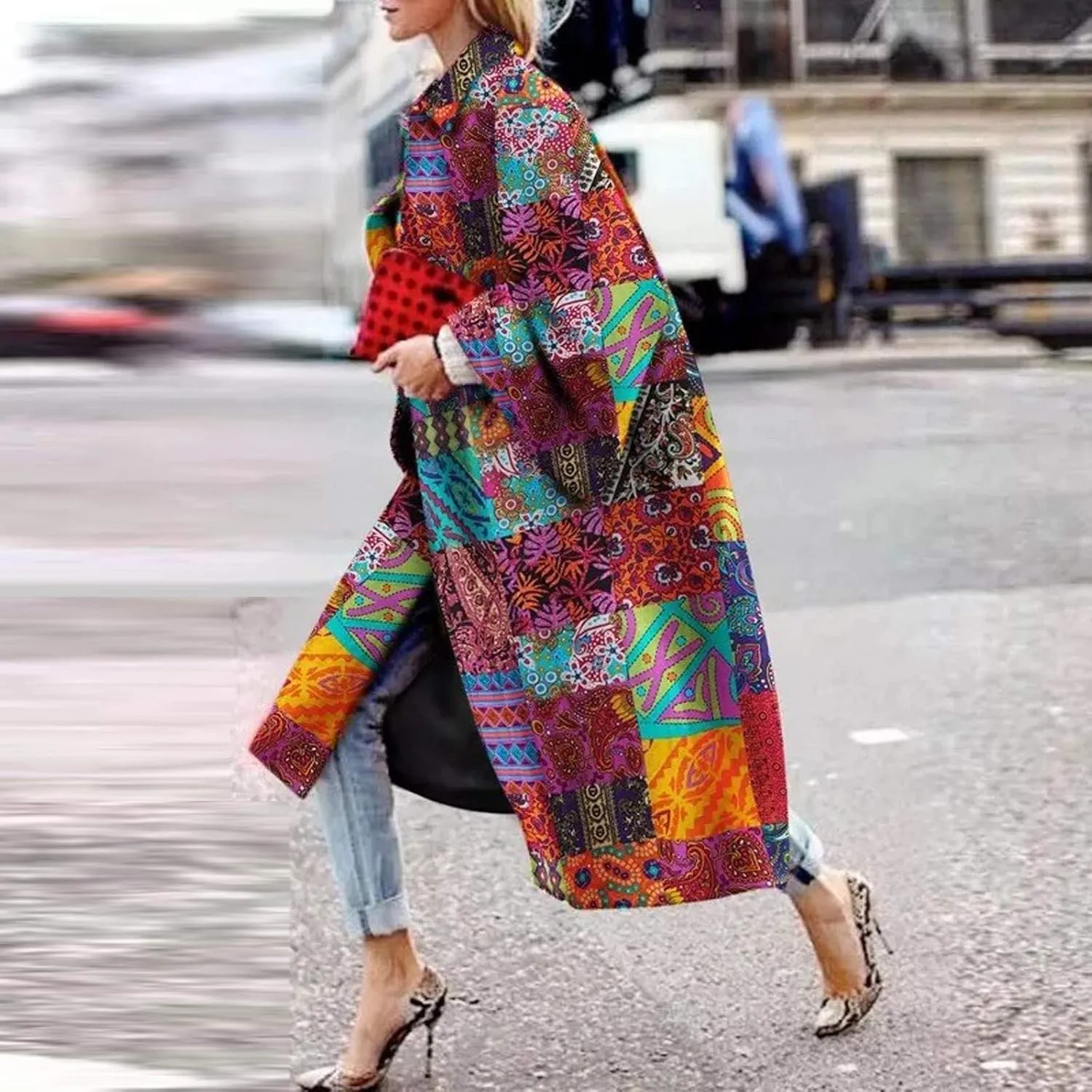 Women Vintage Trench Coat,Memela Women's Autumn Long Sleeve Pea Coat Lapel Open Front Long Jacket Overcoat Outwear Cardigan