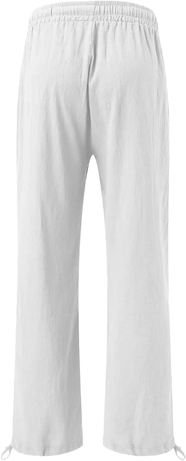 Women Wide Leg Palazzo Pants Summer Drawstring High Waist Flowy Casual Trousers Lounge Loose Beach Outfits Clothes