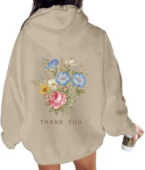 Women Y2k Graphic Hoodie Oversized Cute Floral Letter Print Sweatshirt Teen Girl Preppy Clothes Aesthetic Hoodies