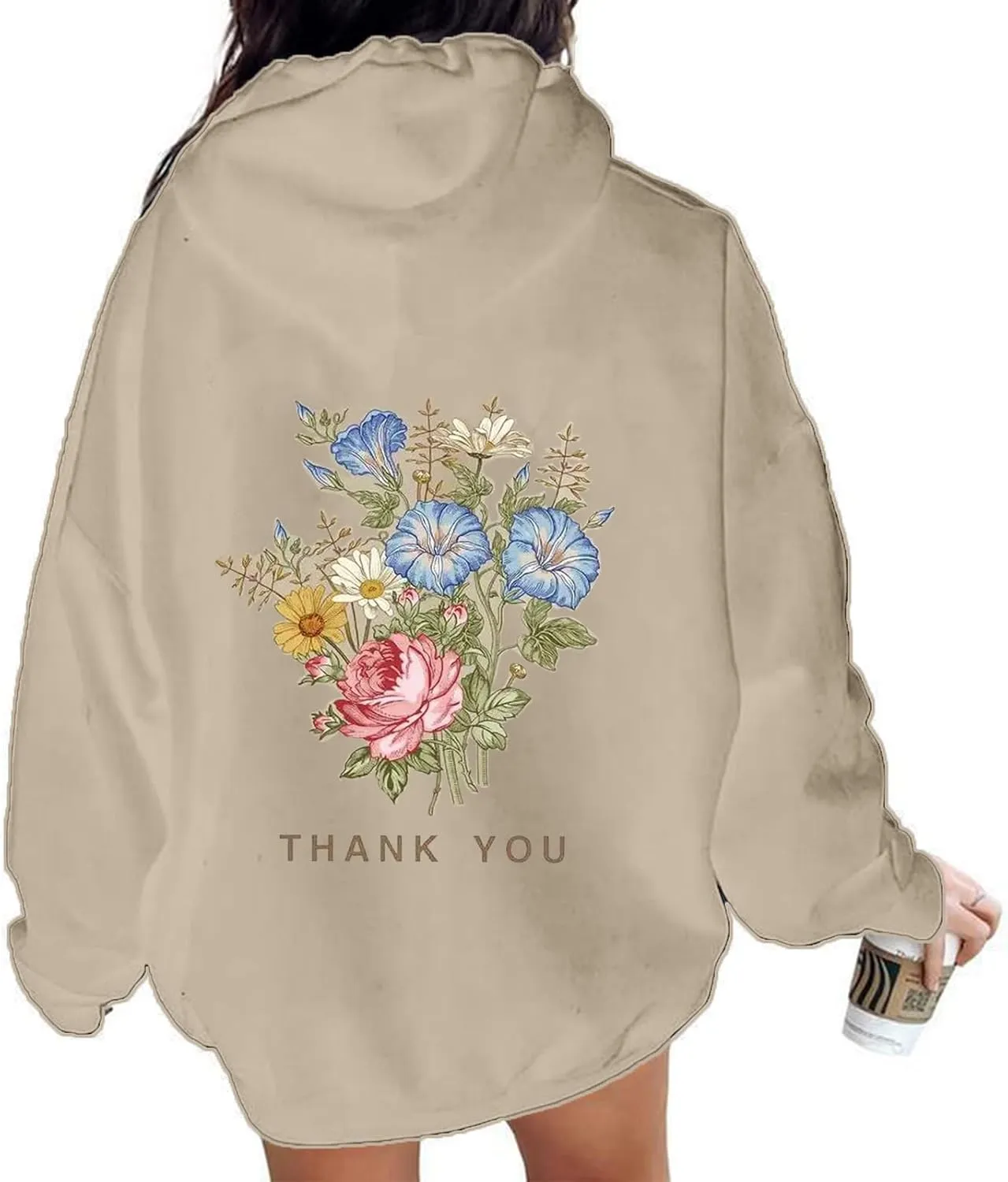 Women Y2k Graphic Hoodie Oversized Cute Floral Letter Print Sweatshirt Teen Girl Preppy Clothes Aesthetic Hoodies