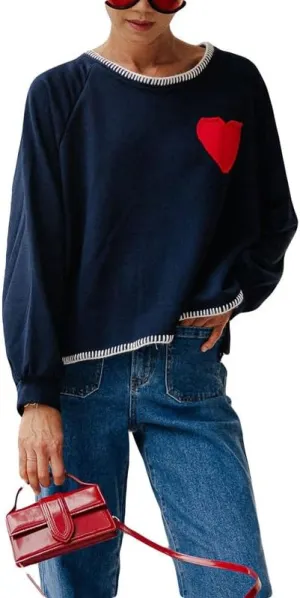 Women Y2k Graphic Oversized Sweatshirt Heart Patchwork Long Sleeve Hoodie Pullover Fall Causal Streetwear