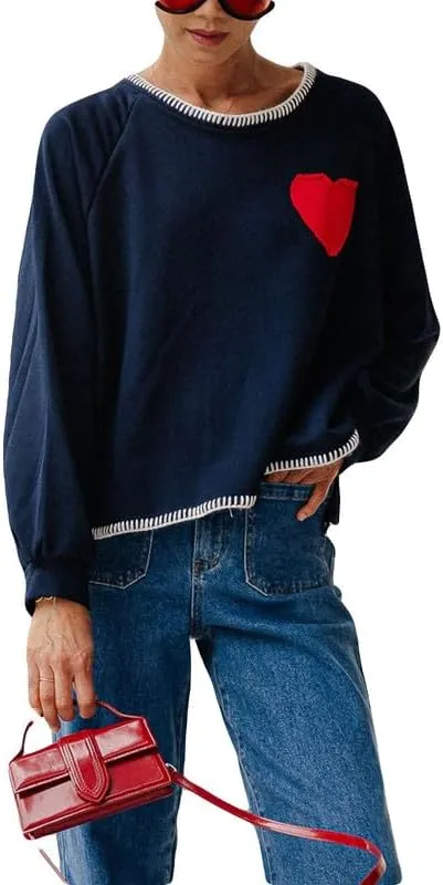 Women Y2k Graphic Oversized Sweatshirt Heart Patchwork Long Sleeve Hoodie Pullover Fall Causal Streetwear